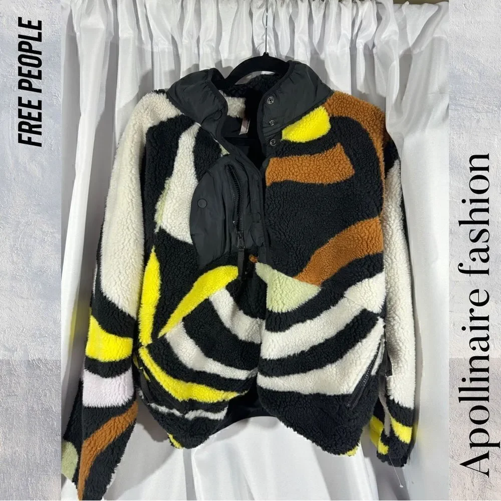 FREE PEOPLE ROCKY RIDGE FLEECE NEW  BLACK YELLOW COMBO - Picture 5 of 6